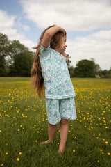 KIDS SHORTIE PYJAMA SET | BLUE FLORAL
