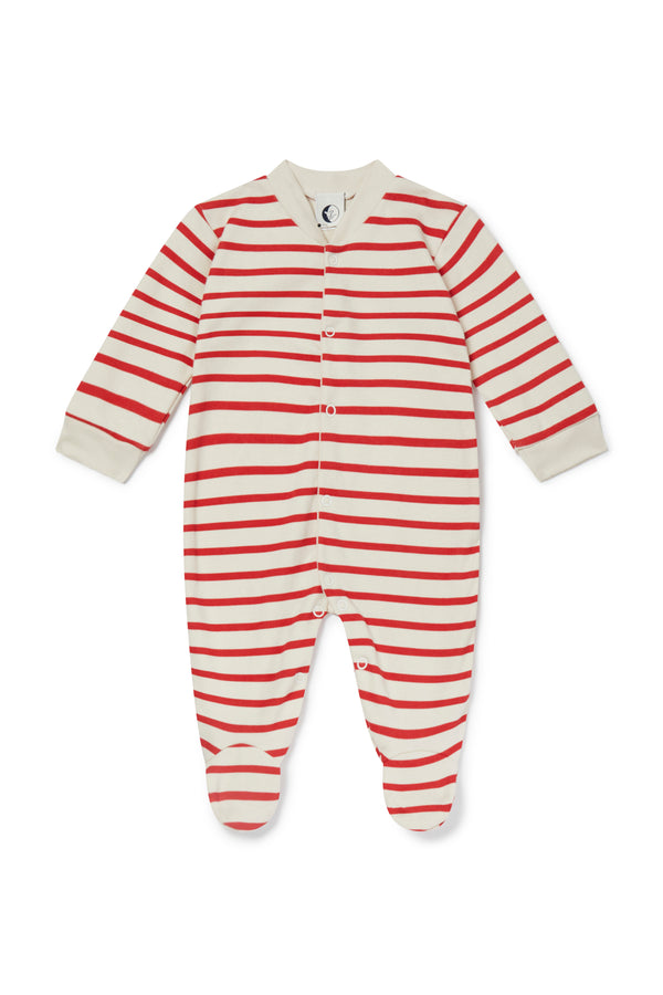 BABY SLEEPSUIT | RED & OATMEAL BRETON