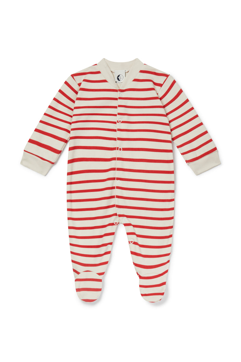 BABY SLEEPSUIT | RED & OATMEAL BRETON