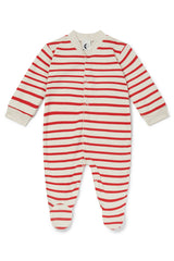 BABY SLEEPSUIT | RED & OATMEAL BRETON