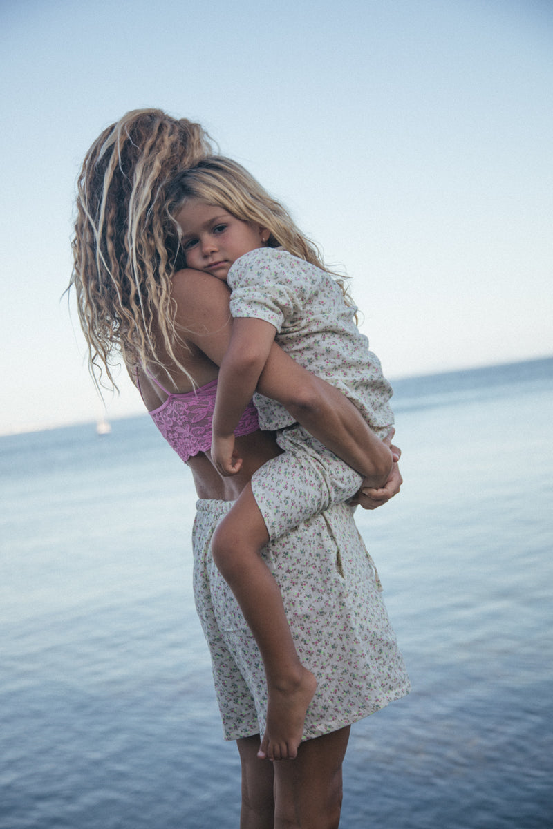 KIDS WOVEN SHORT SET | DOTTY FLORAL YELLOW
