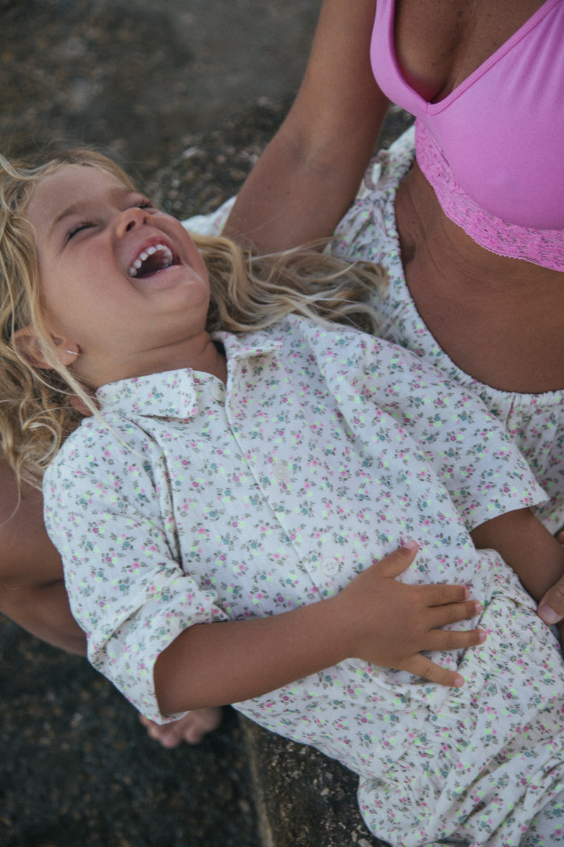 KIDS WOVEN SHORT SET | DOTTY FLORAL YELLOW
