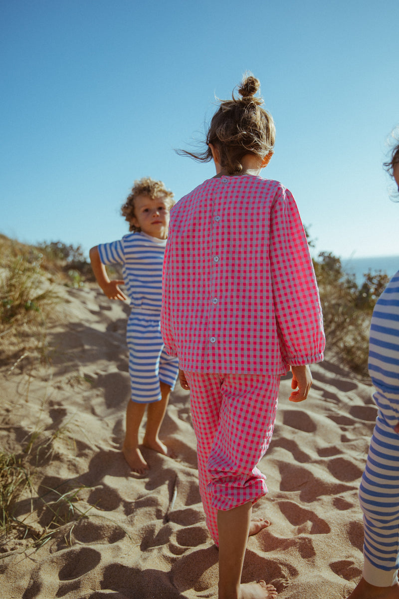 KIDS BALLOON PYJAMA SET | HOT PINK GINGHAM