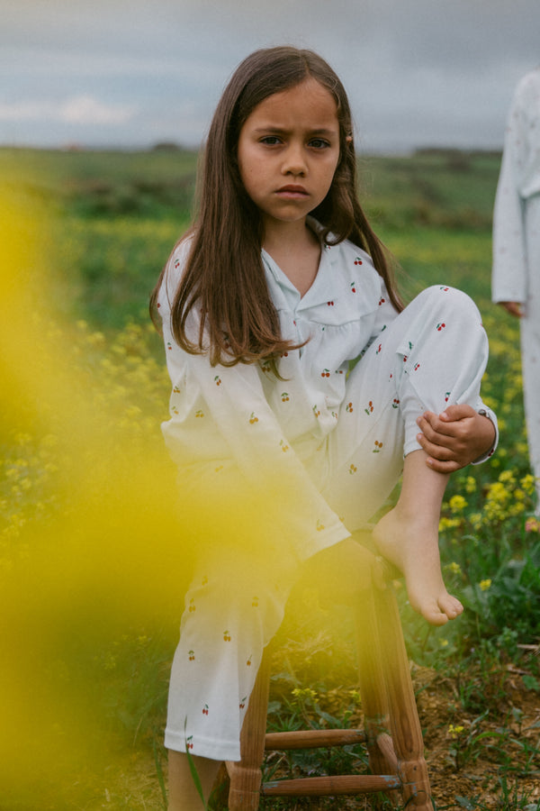 GIRLS BLOUSE & WIDE TROUSER PYJAMA SET | CHERRIES