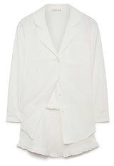 WOMENS SHIRT & FRILL SHORT PYJAMAS | WHITE SEERSUCKER